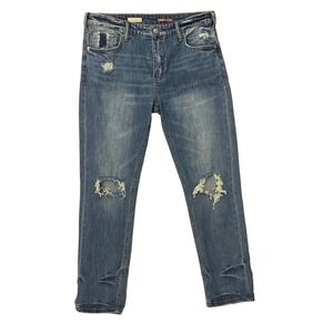 Anthro Pilcro Heritage Boyfriend Blue Straight Leg Ripped Distressed Jeans 27